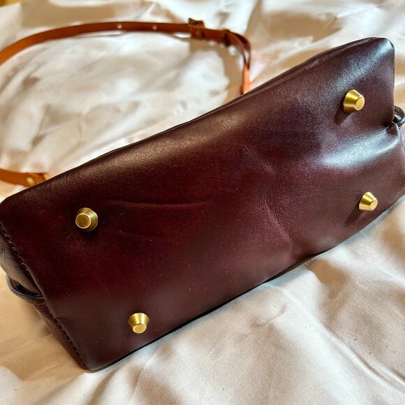 Uppdoo Joy mini tote 100% real leather in deep burgundy brown colour - Picture 3 of 8